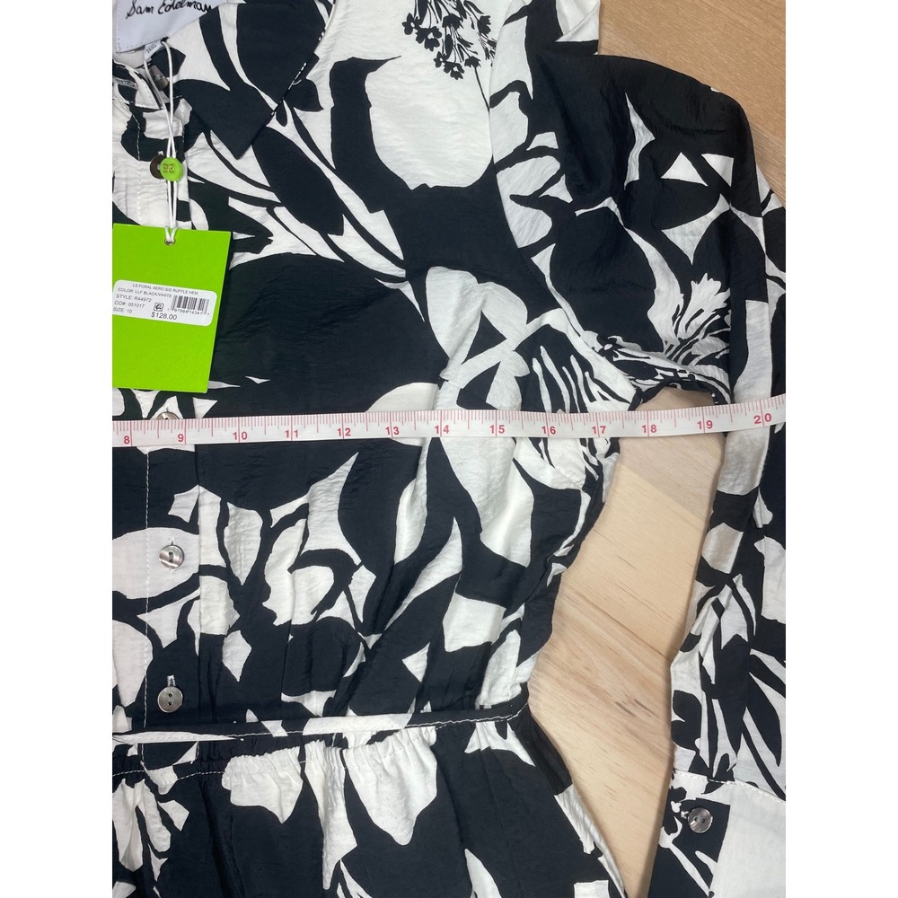 Sam Edelman NWT Floral Button Front Dress Black White Belted Size 10 - Picture 6 of 8